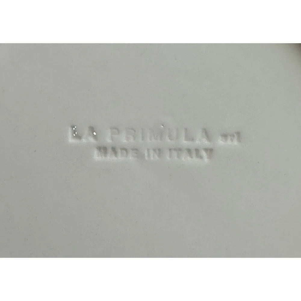 La Primula Set Of 3 Beautiful Plates White pasta wording on Blue. Made in Italy.